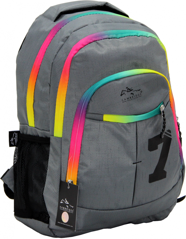 Cambridge Polo Club, Colorful Zipper School Backpack, Gray
