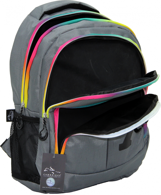 Cambridge Polo Club, Colorful Zipper School Backpack, Gray