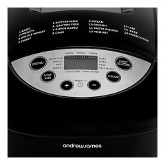850W Dual Blade Breadmaker Machine with 15 Functions Including Gluten Free Program Delay Timer and Keep Warm Functions Andrew James Bread Maker in Black