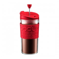 Bodum Travel Press Coffee Maker, Vacuum, Large, 0.45 L, 15 oz, S/S Red