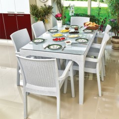 Holiday Rattan Plastik Oturma Grubu (90X150 Camlı Masa + 6 Rattan Koltuk) Rattan Sehpa Hediyeli-0