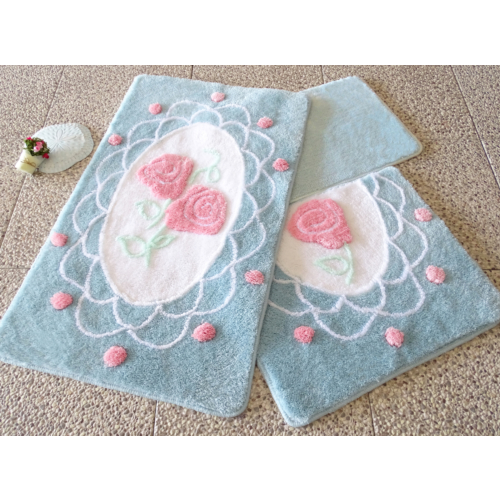 Alessia Home Dantel Mavi 3'lü Banyo Takımı Seti