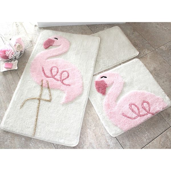 Alessia Pink Flamingo 3 lü Set Banyo Halısı