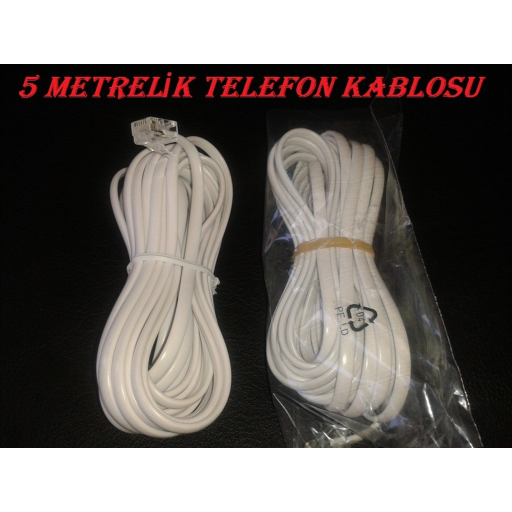5 Metre 2 Ucu Plug RJ11 Telefon Köken Kablo